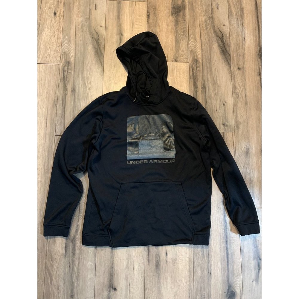 Under Armour, Men Large Loose Cold Gear Black Sweatshirt Hooded Kangaroo Pouch P